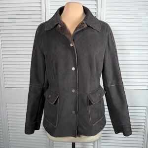 CAbi Faux Shearling Jacket Brown Snap Button Lined Coat – Size L